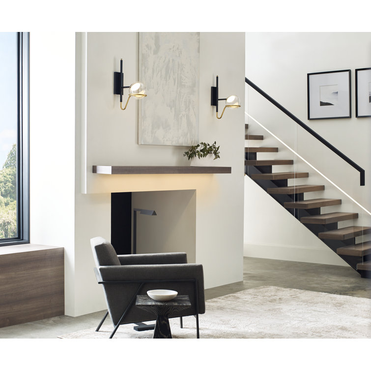 Crosby Medium Dimmable LED Wall Sconce in Glossy Black and Natural Brass