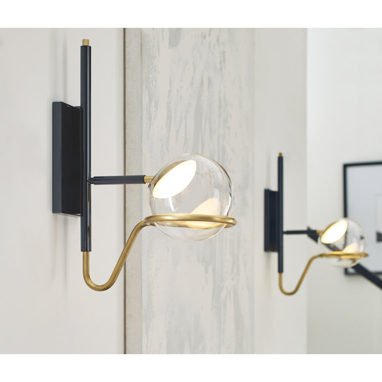 Crosby Medium Dimmable LED Wall Sconce in Glossy Black and Natural Brass