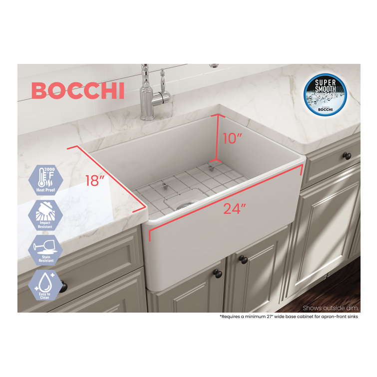 Classico White Fireclay 24" Farmhouse Apron Front Kitchen Sink