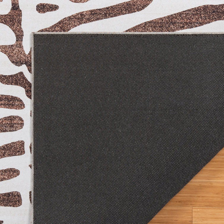 Ivory and Brown Zebra Stripe Washable Synthetic 5' x 7' Area Rug