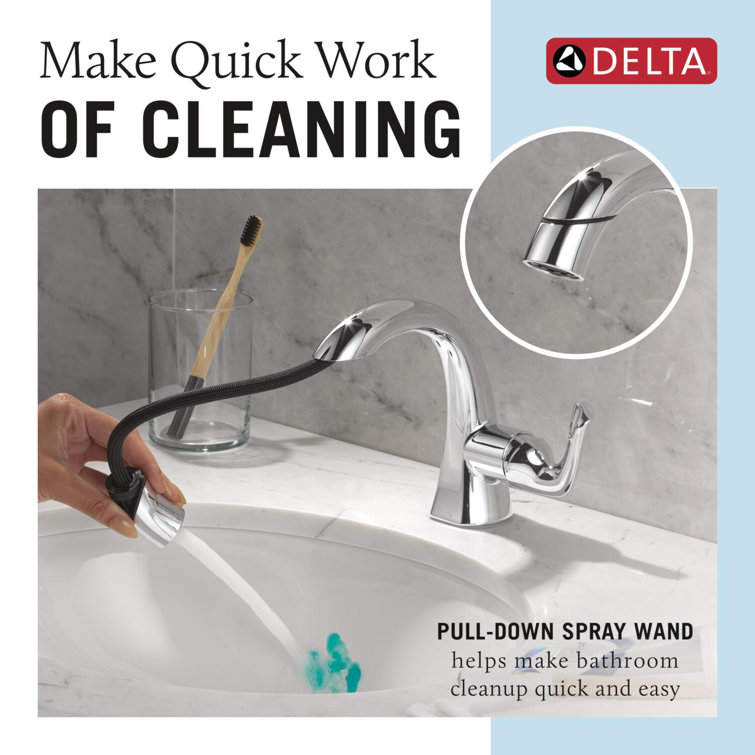 Chrome Single Handle Pull-Down Bathroom Faucet with Brass Handle