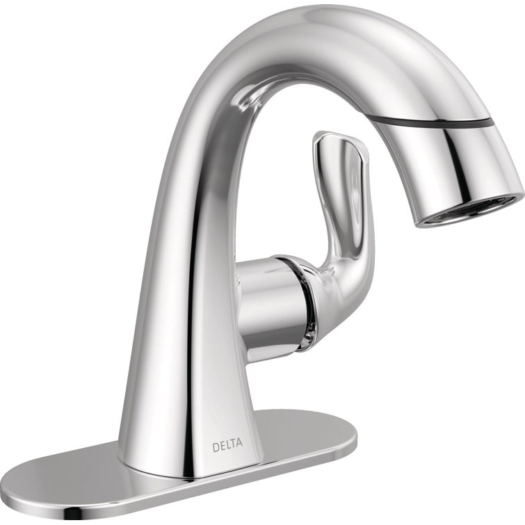 Chrome Single Handle Pull-Down Bathroom Faucet with Brass Handle