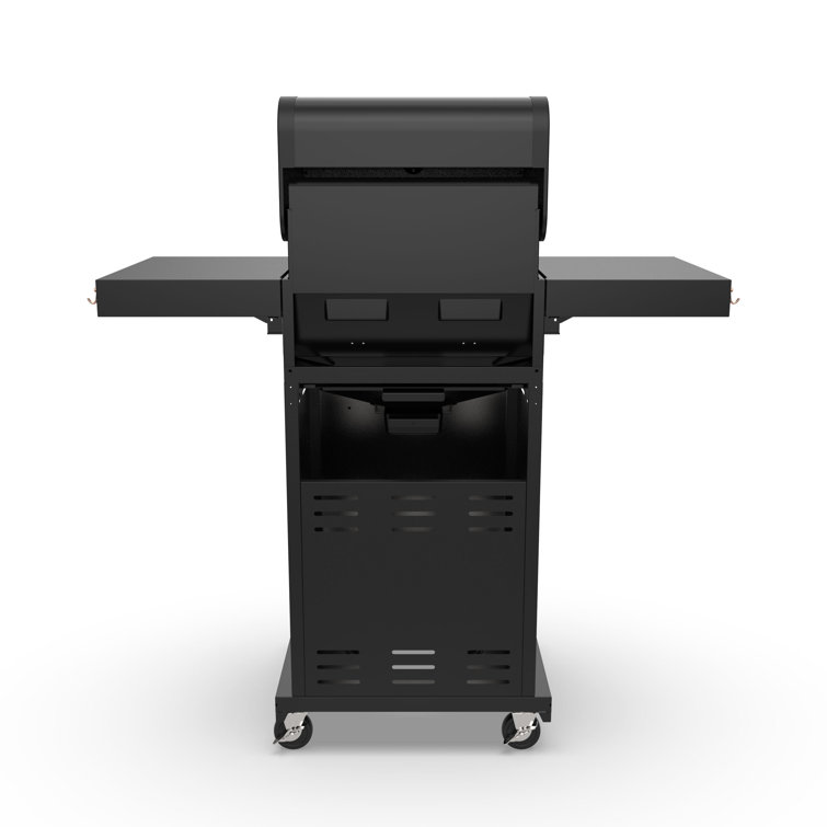Compact Black and Copper 2-Burner Propane Gas Grill with Foldable Side Tables