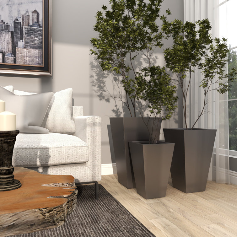Gray Tall Modern Indoor/Outdoor Planter Set of 3