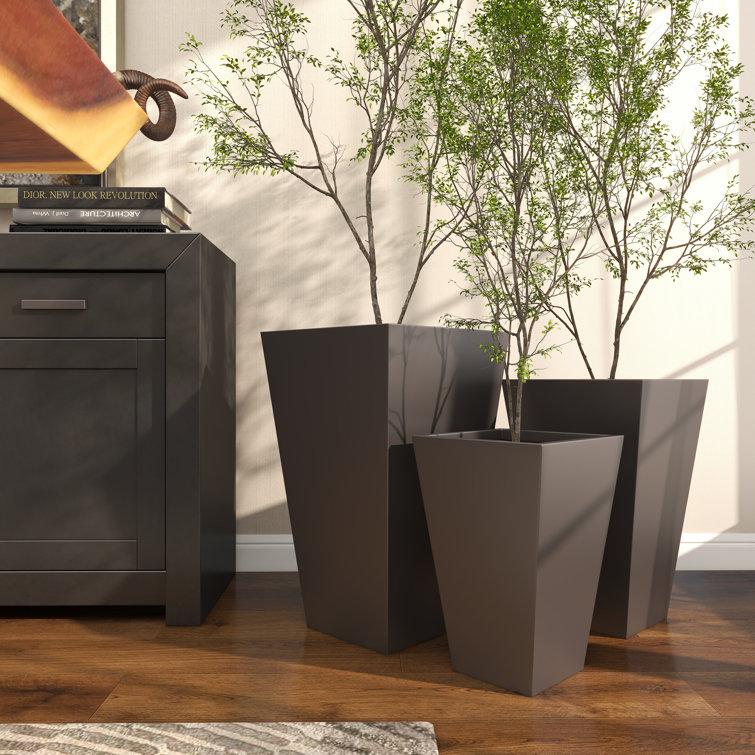 Gray Tall Modern Indoor/Outdoor Planter Set of 3