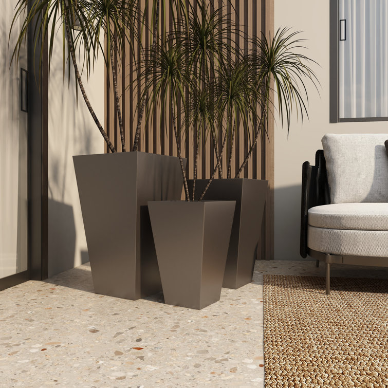 Gray Tall Modern Indoor/Outdoor Planter Set of 3