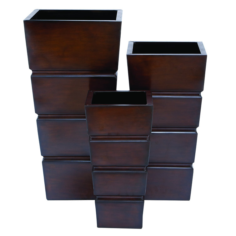 Rustic Brown Metal Indoor Outdoor Planter Set with Tapered Base