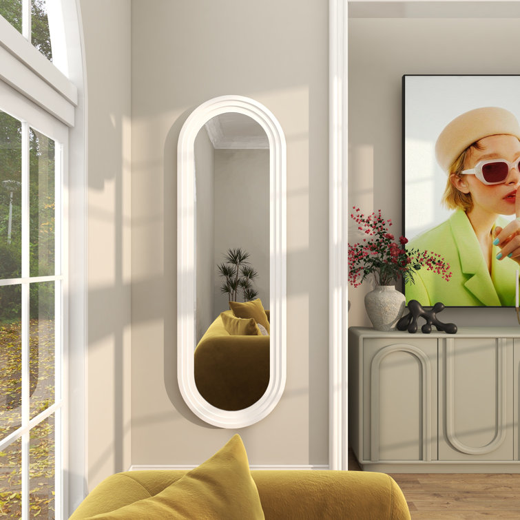 White Oval Full Length Wood Wall Mirror