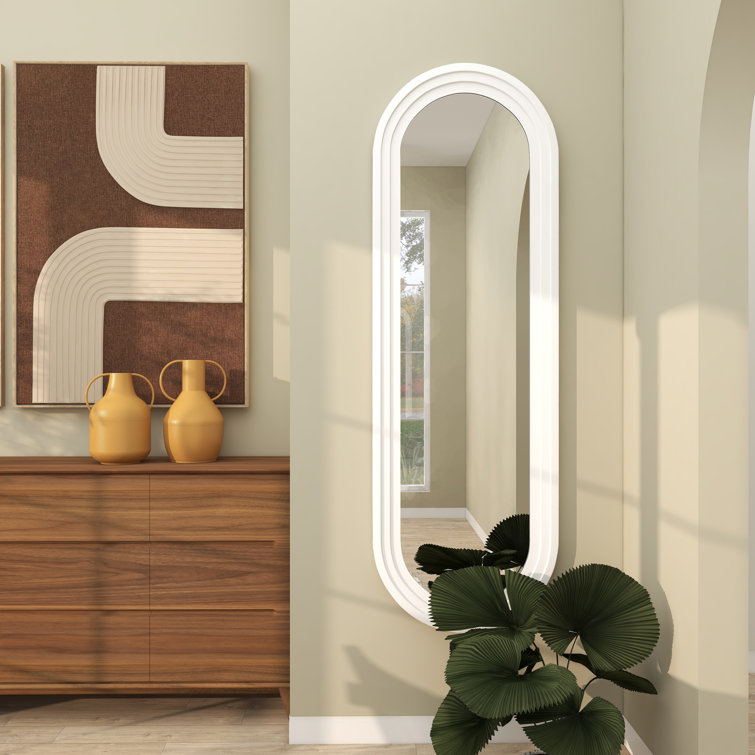 White Oval Full Length Wood Wall Mirror
