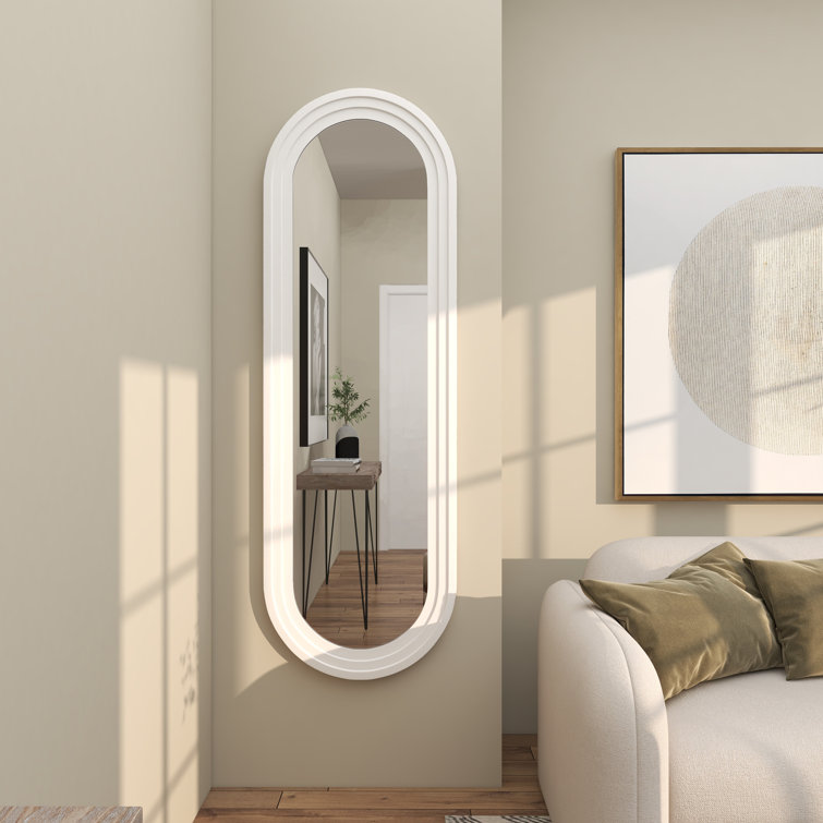 White Oval Full Length Wood Wall Mirror
