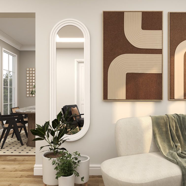 White Oval Full Length Wood Wall Mirror