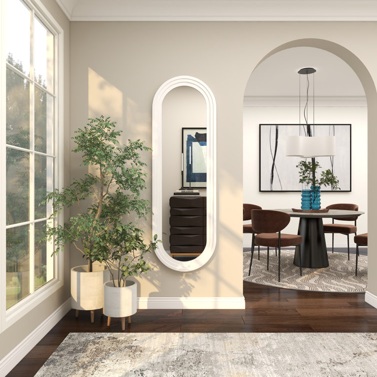 White Oval Full Length Wood Wall Mirror