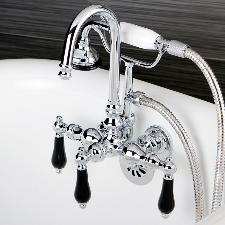 Polished Chrome Wall Mount Clawfoot Tub Faucet with Hand Shower