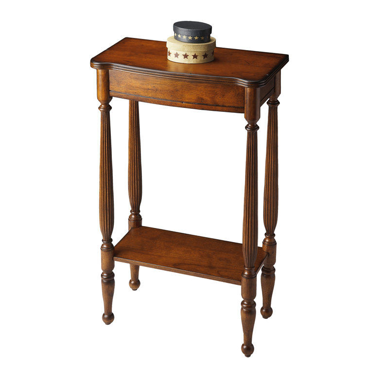 Antique Cherry Wood Rectangular Console Table with Storage