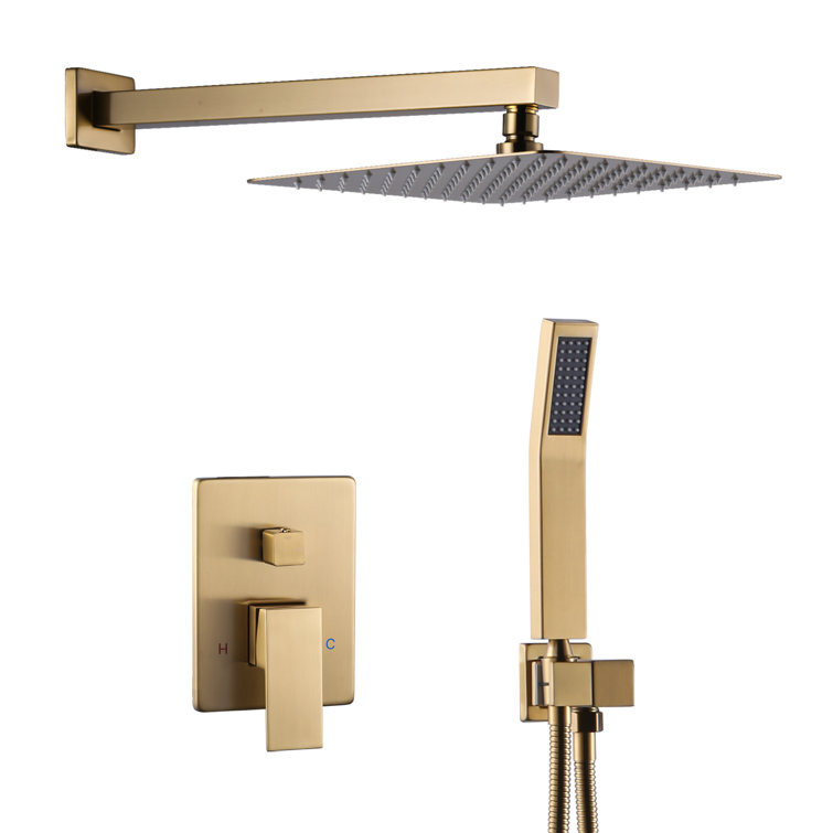 Brushed Gold Square Rain Shower Head with Handheld