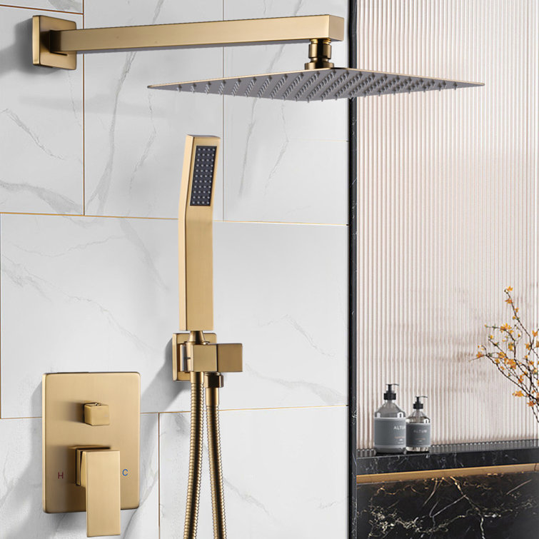 Brushed Gold Square Rain Shower Head with Handheld