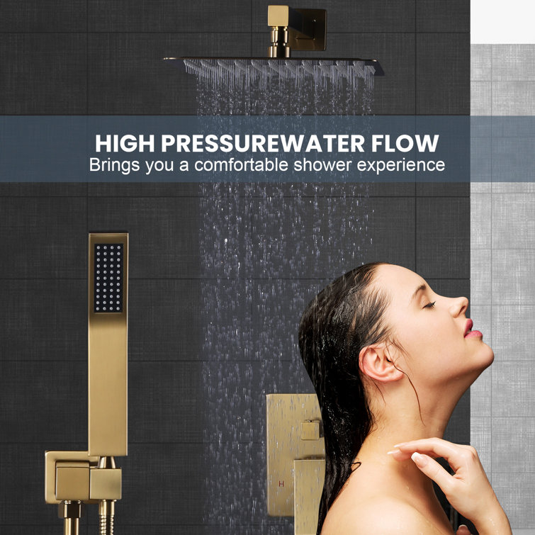 Brushed Gold Square Rain Shower Head with Handheld