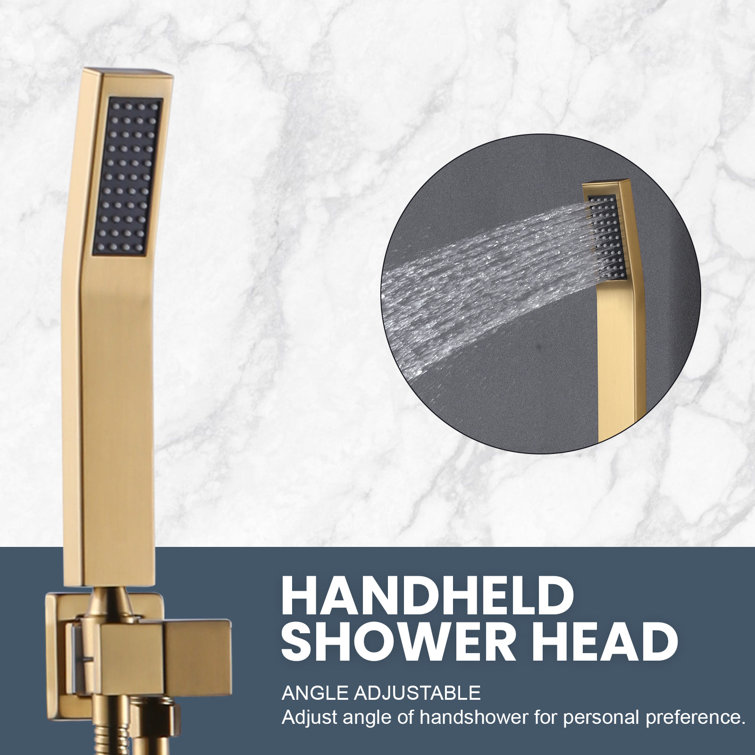 Brushed Gold Square Rain Shower Head with Handheld