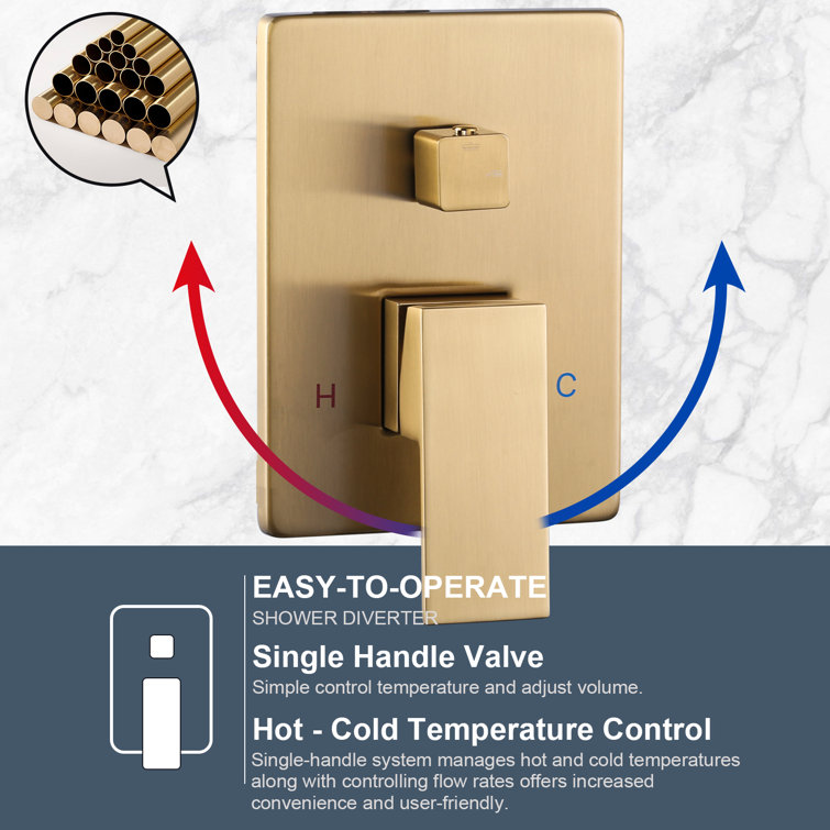 Brushed Gold Square Rain Shower Head with Handheld