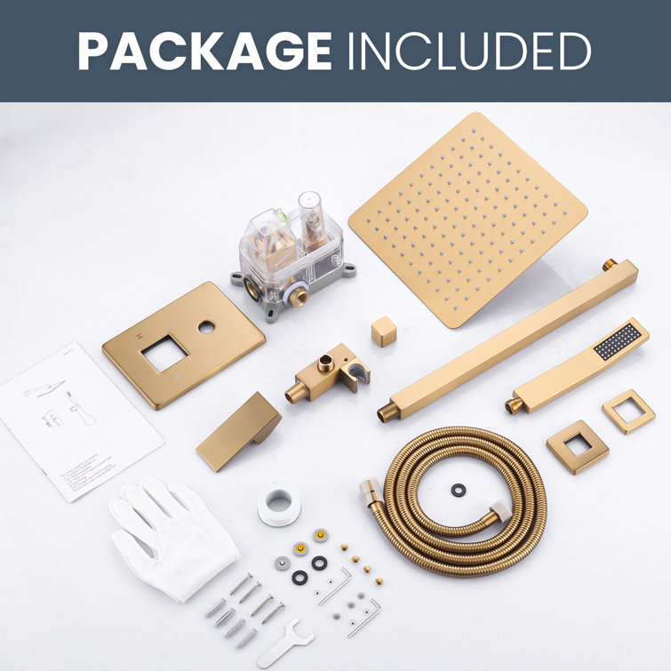 Brushed Gold Square Rain Shower Head with Handheld