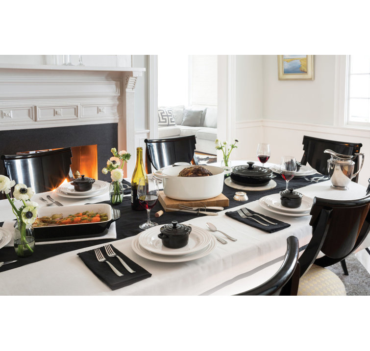 White Enameled Cast Iron Oval Dutch Oven with Lid