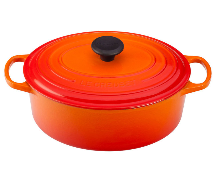 White Enameled Cast Iron Oval Dutch Oven with Lid