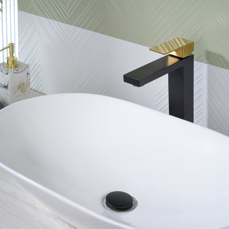 Gold and Matte Black Stainless Steel High Arc Bathroom Faucet with Drain Kit