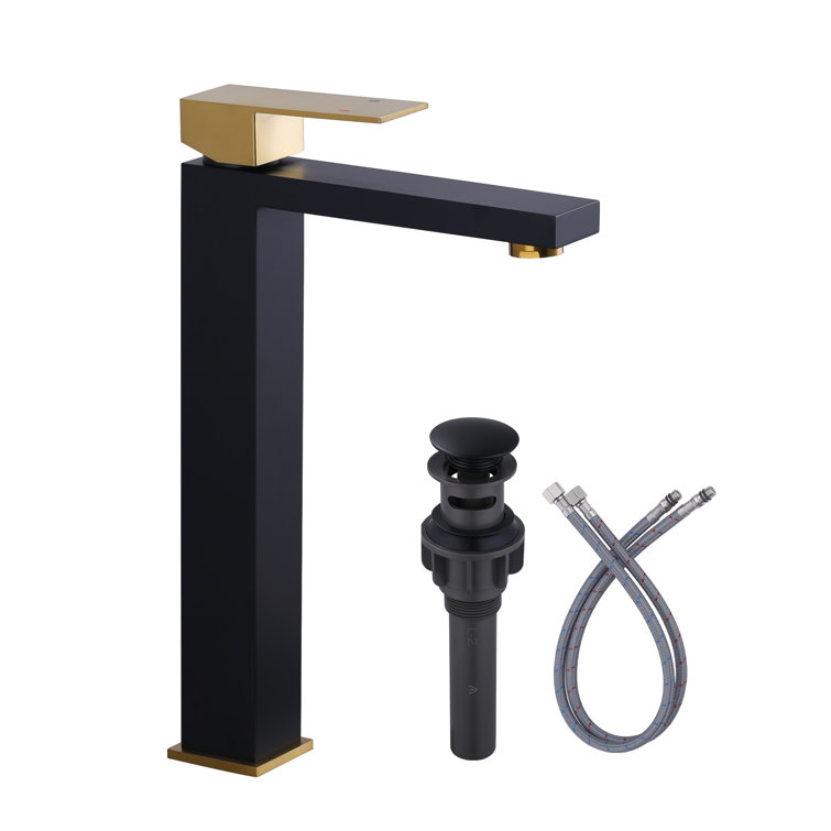 Gold and Matte Black Stainless Steel High Arc Bathroom Faucet with Drain Kit