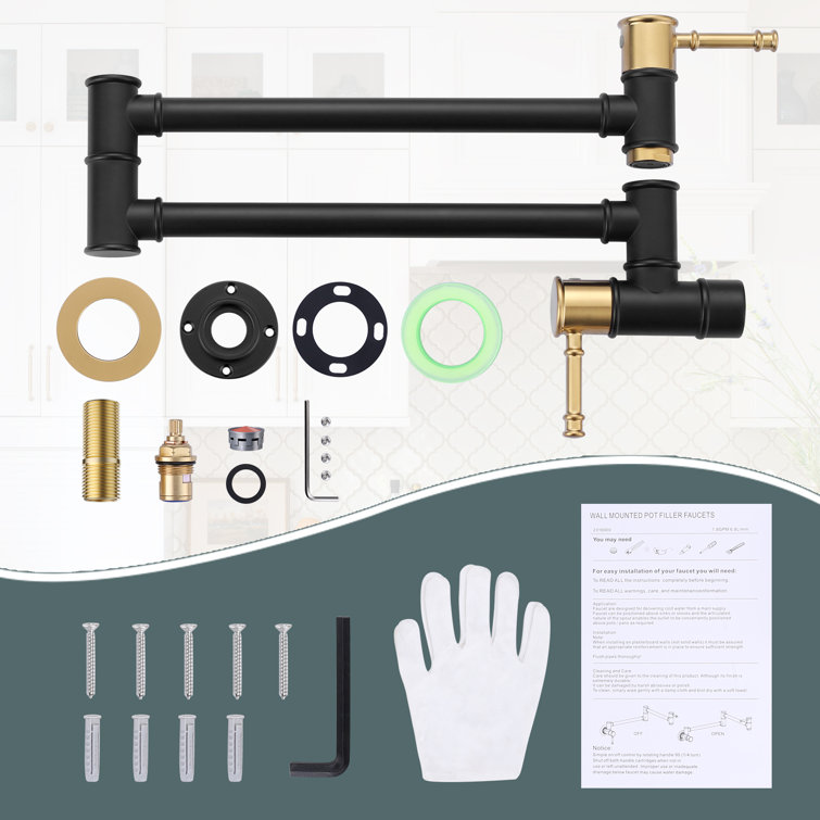 Black and Gold Brass Wall Mount Folding Pot Filler Faucet