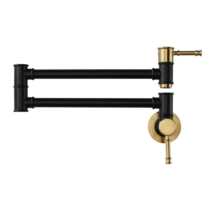Black and Gold Brass Wall Mount Folding Pot Filler Faucet