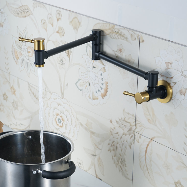 Black and Gold Brass Wall Mount Folding Pot Filler Faucet