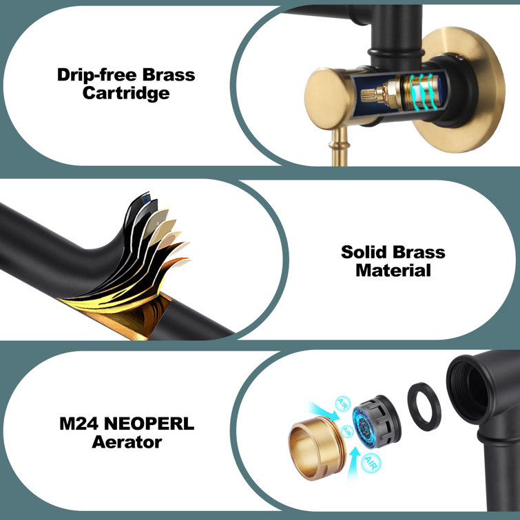 Black and Gold Brass Wall Mount Folding Pot Filler Faucet