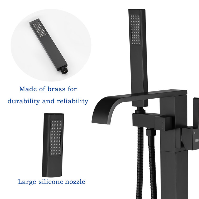 Matte Black Brass Floor-Mounted Freestanding Tub Filler