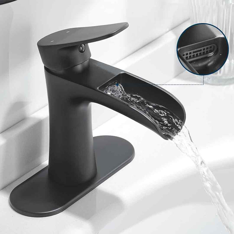 Matte Black Brass Waterfall Bathroom Faucet with Single Handle