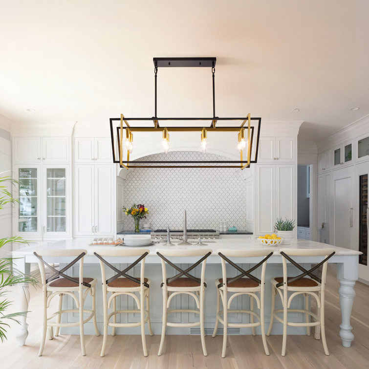 8-Light Black and Gold Metal Kitchen Island Pendant