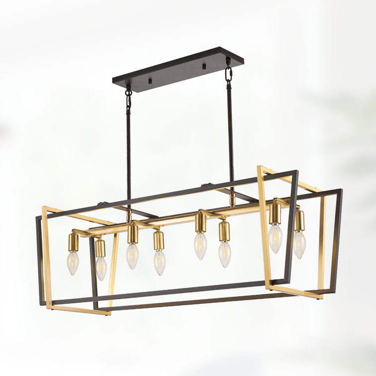 8-Light Black and Gold Metal Kitchen Island Pendant
