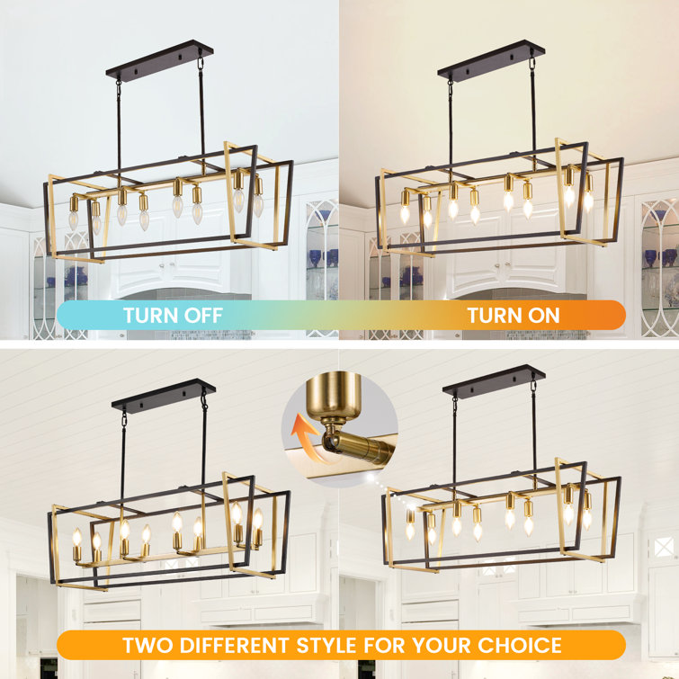 8-Light Black and Gold Metal Kitchen Island Pendant