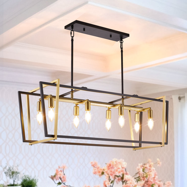 8-Light Black and Gold Metal Kitchen Island Pendant