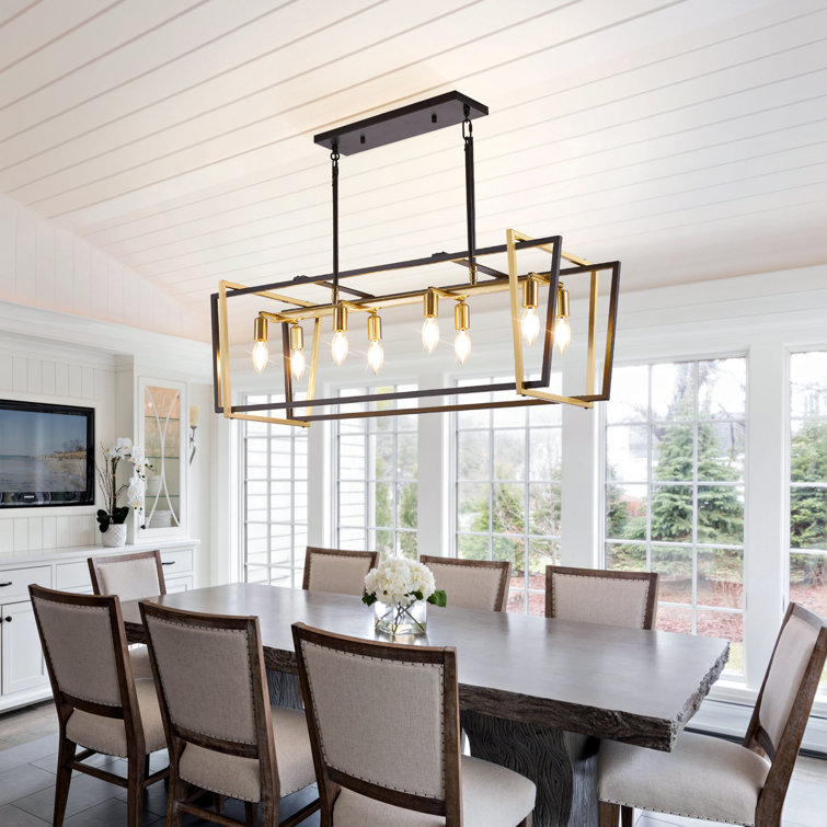8-Light Black and Gold Metal Kitchen Island Pendant