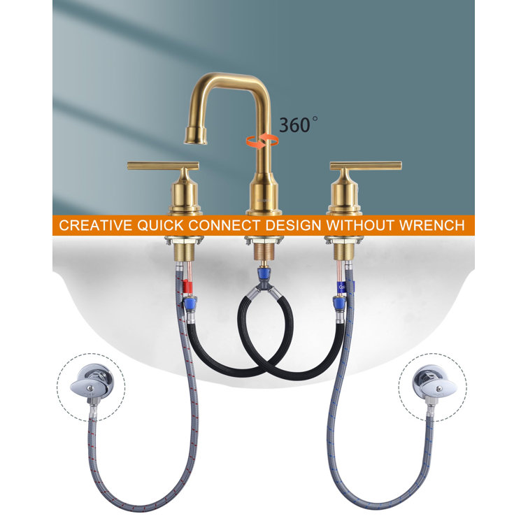 Brushed Gold Stainless Steel Double Handle Widespread Faucet Set
