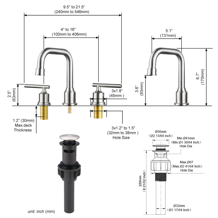 Brushed Nickel Widespread 2-Handle Bathroom Faucet with Drain Assembly