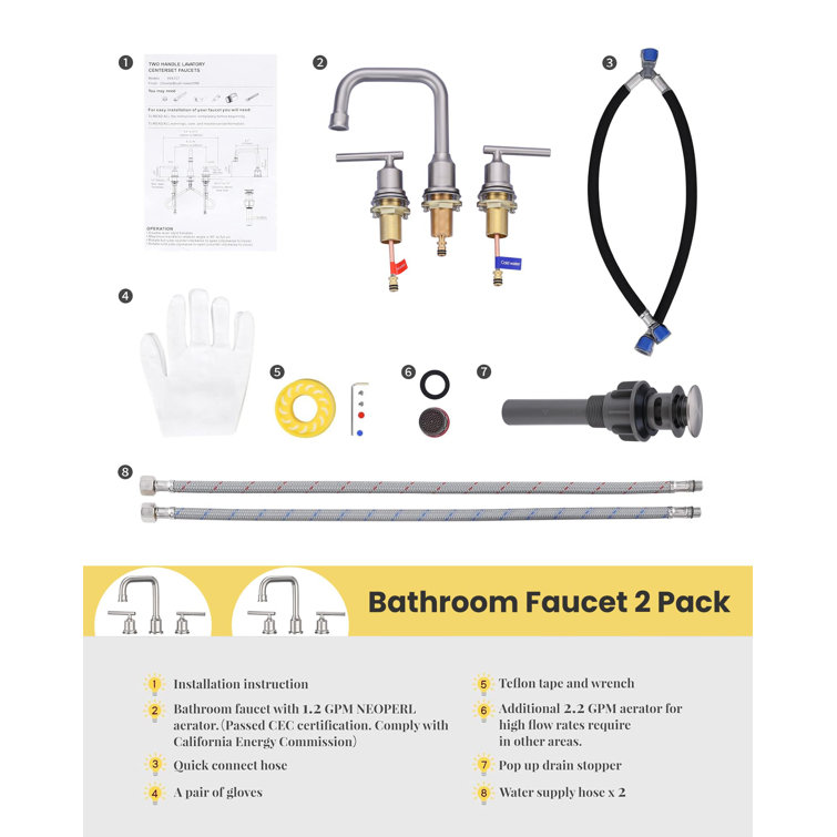 Brushed Nickel Widespread 2-Handle Bathroom Faucet with Drain Assembly