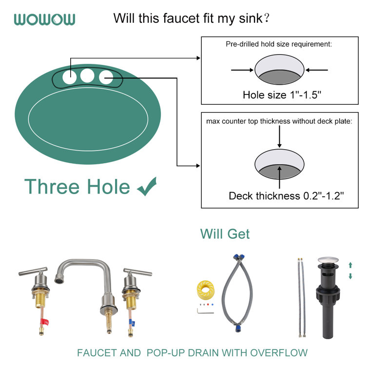 Brushed Nickel Widespread 2-Handle Bathroom Faucet with Drain Assembly