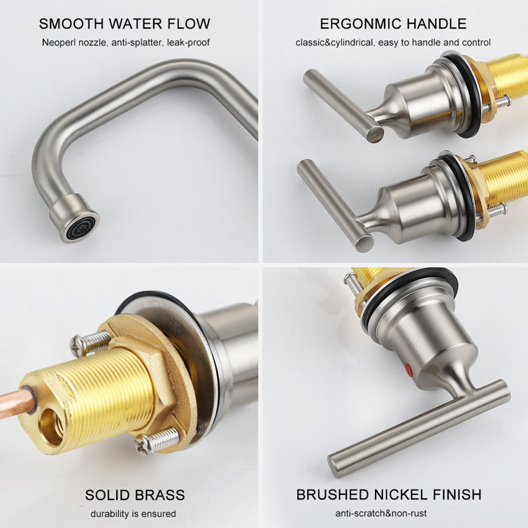 Brushed Nickel Widespread 2-Handle Bathroom Faucet with Drain Assembly