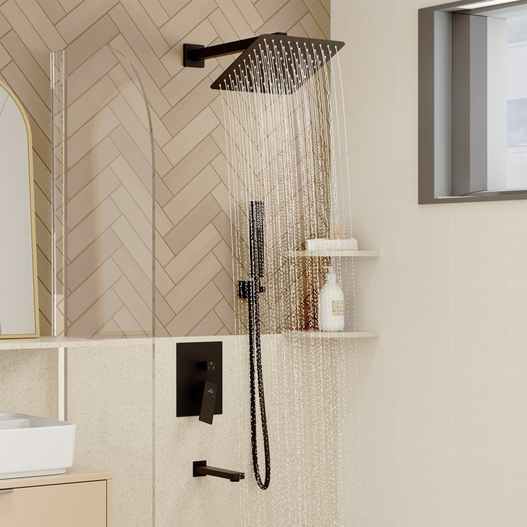 Matte Black Brass Wall Mounted Rain Shower System with Handheld
