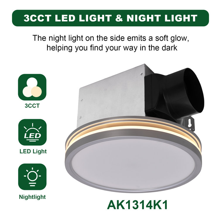 Silver Round Bathroom Exhaust Fan with LED Light and Nightlight