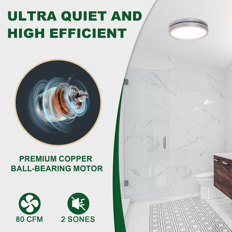 Silver Round Bathroom Exhaust Fan with LED Light and Nightlight