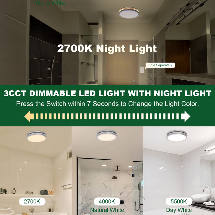 Silver Round Bathroom Exhaust Fan with LED Light and Nightlight