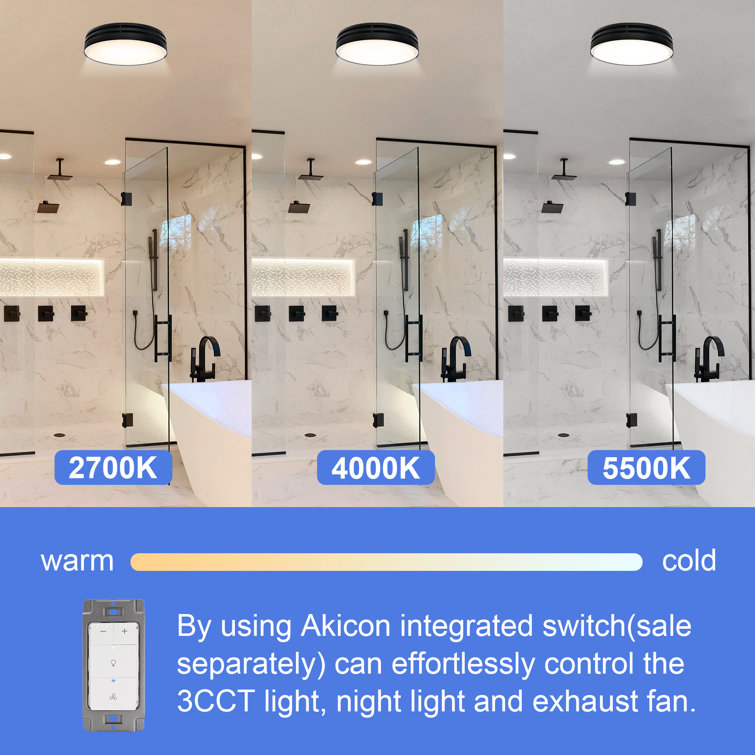 Matte Black Round Bathroom Exhaust Fan with Dimmable LED Light