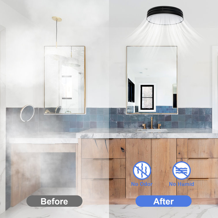 Matte Black Round Bathroom Exhaust Fan with Dimmable LED Light